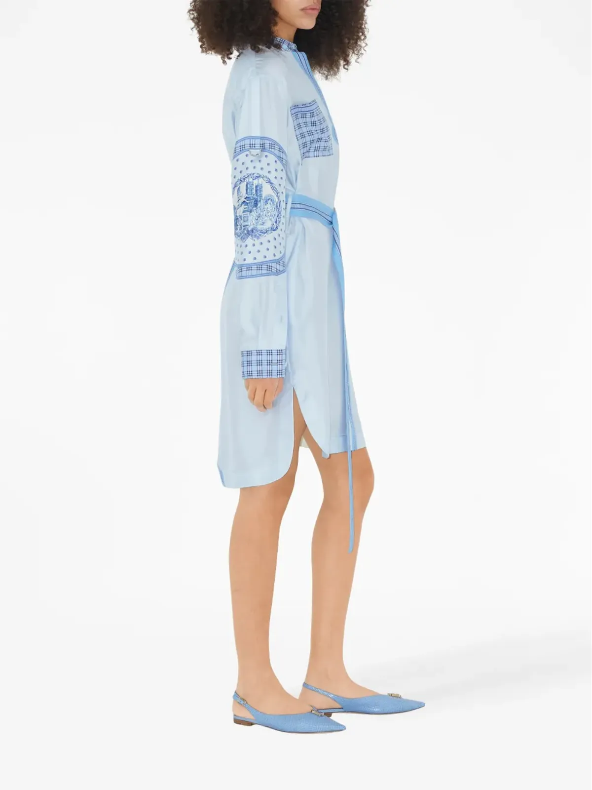 Burberry monument-print belted silk shirt dress - Blue - 画像3