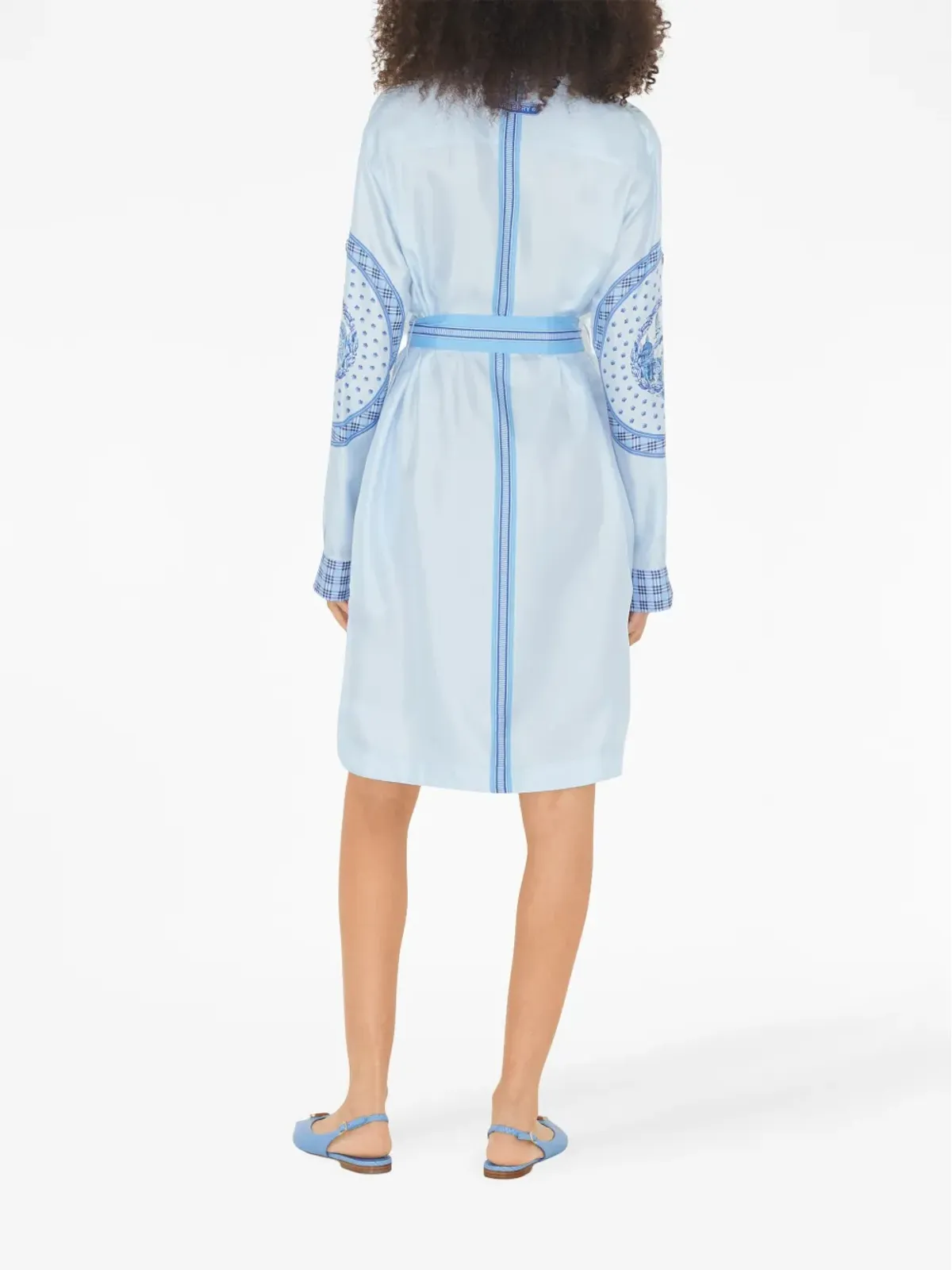 Burberry monument-print belted silk shirt dress - Blue - 画像4