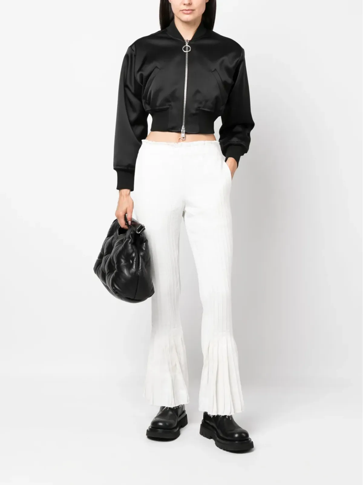 sacai プリーツ入りクロップドパンツ - 画像2