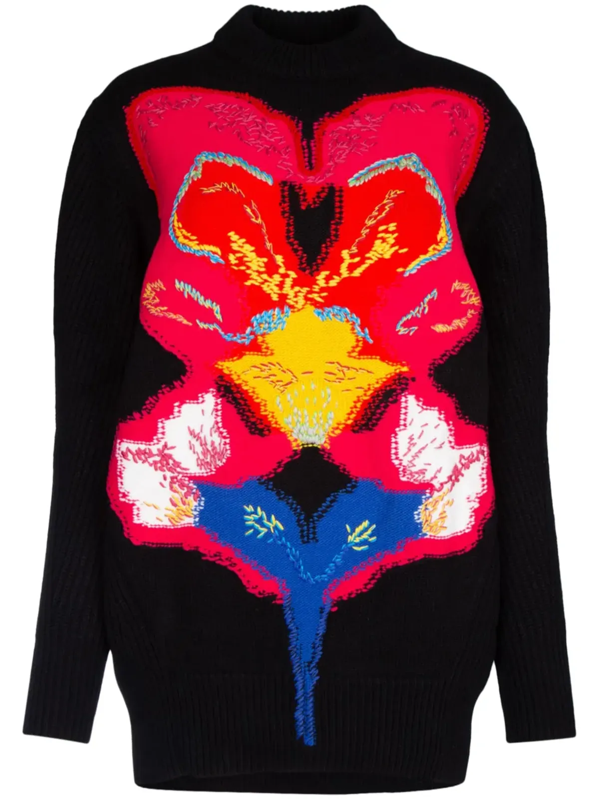 Alexander McQueen オーキッド柄インターシャ ウールセーター - ブラック - 画像1