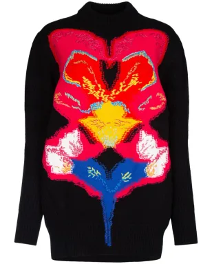 Alexander McQueen オーキッド柄インターシャ ウールセーター - ブラック - サムネイル1