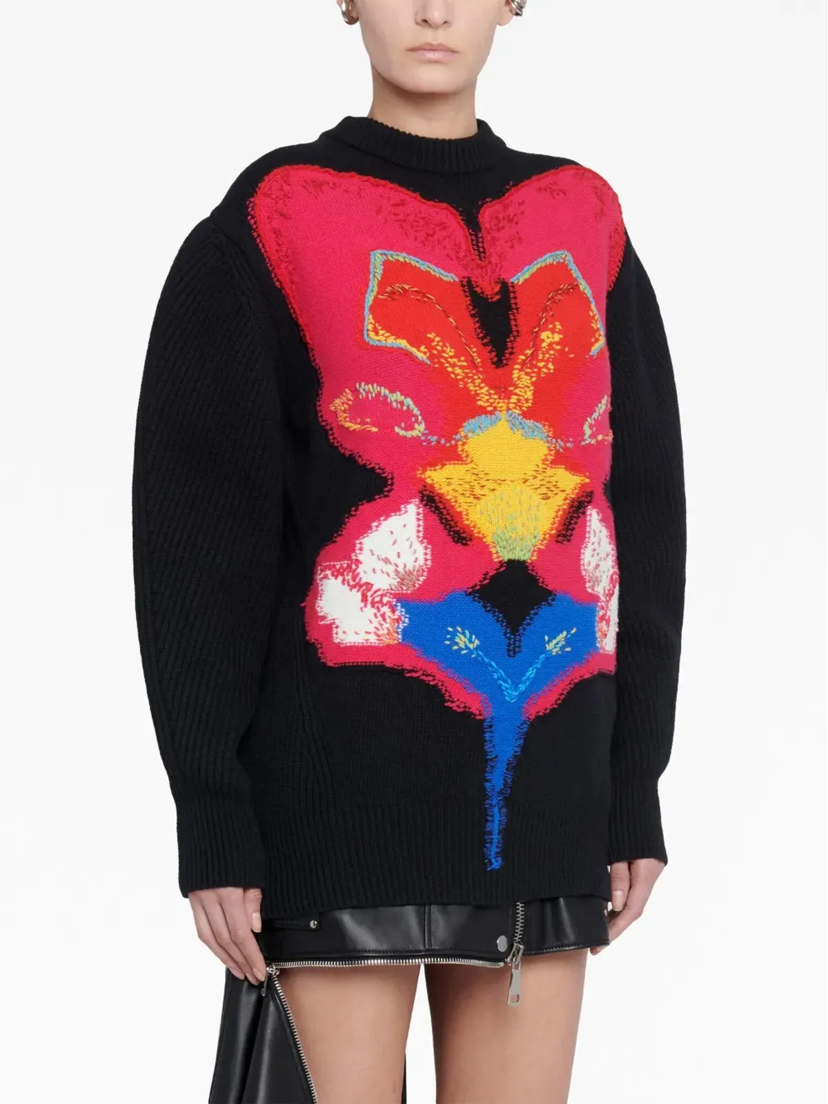 Alexander McQueen オーキッド柄インターシャ ウールセーター - ブラック - 画像5
