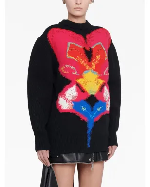 Alexander McQueen オーキッド柄インターシャ ウールセーター - ブラック - サムネイル5