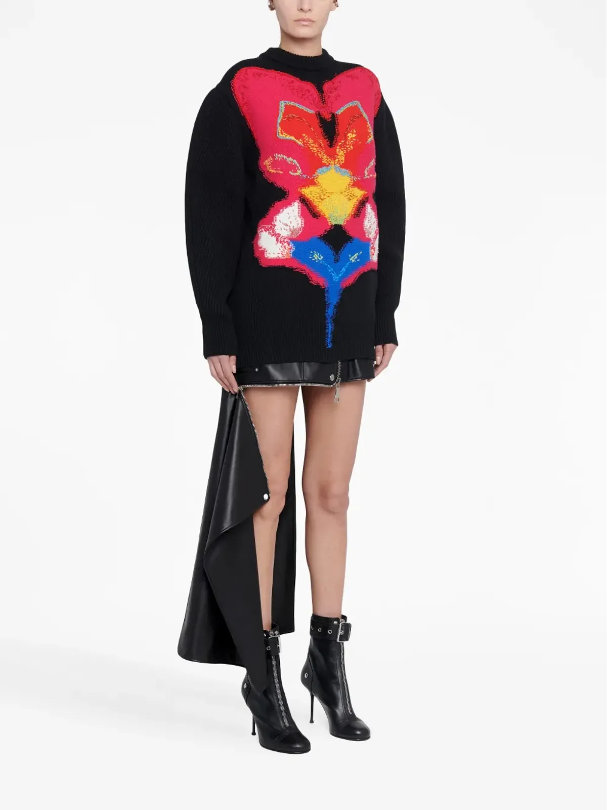 Alexander McQueen オーキッド柄インターシャ ウールセーター - ブラック - 画像3