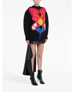 Alexander McQueen オーキッド柄インターシャ ウールセーター - ブラック - サムネイル3