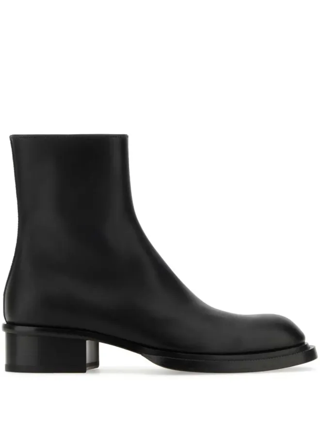 Alexander McQueen Alexander McQueen キューバン・スタック レザー ブーツ ブラックの商品画像