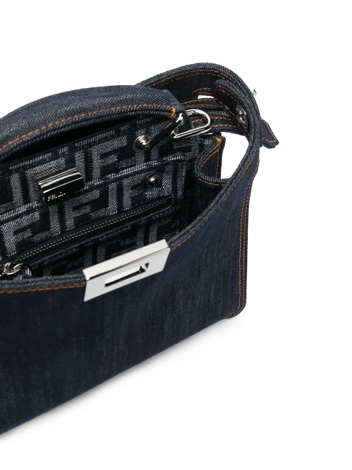 FENDI コントラストステッチデニム トートバッグ ブルー - 画像5