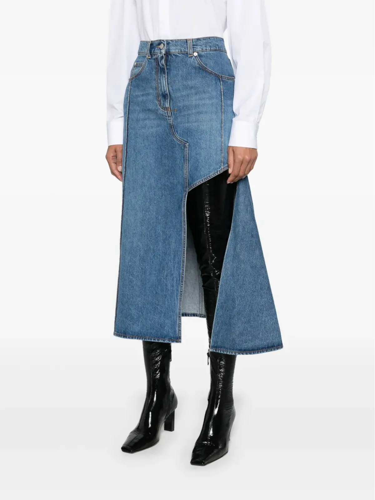 Alexander McQueen スラッシュデニムミディスカート - 画像3