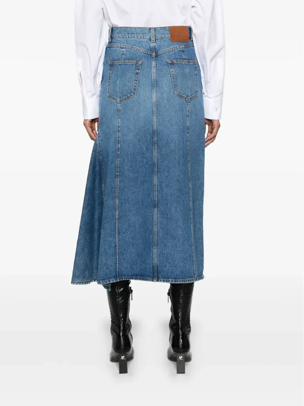 Alexander McQueen スラッシュデニムミディスカート - 画像4