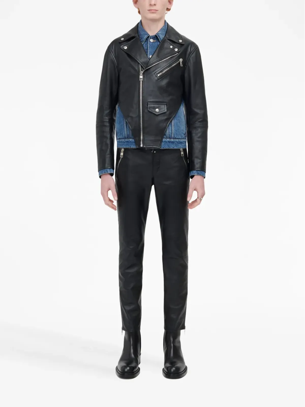 Alexander McQueen レザー クロップド・スリムフィットパンツ - 画像2