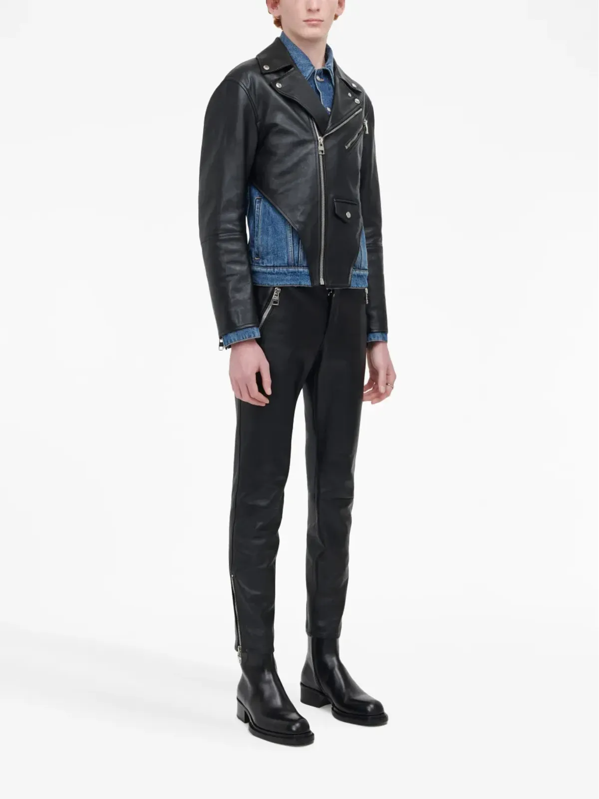 Alexander McQueen レザー クロップド・スリムフィットパンツ - 画像3