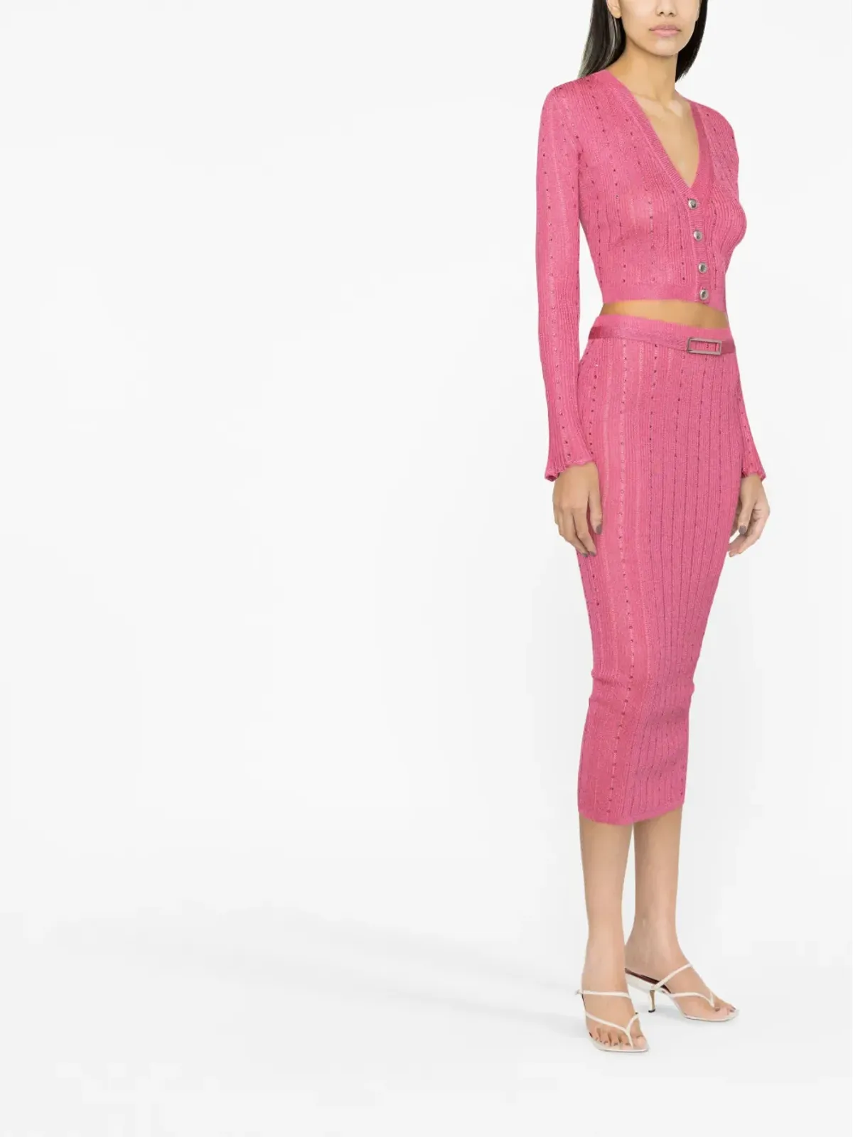 Alessandra Rich エンベリッシュド ニット ミディスカート - 画像4