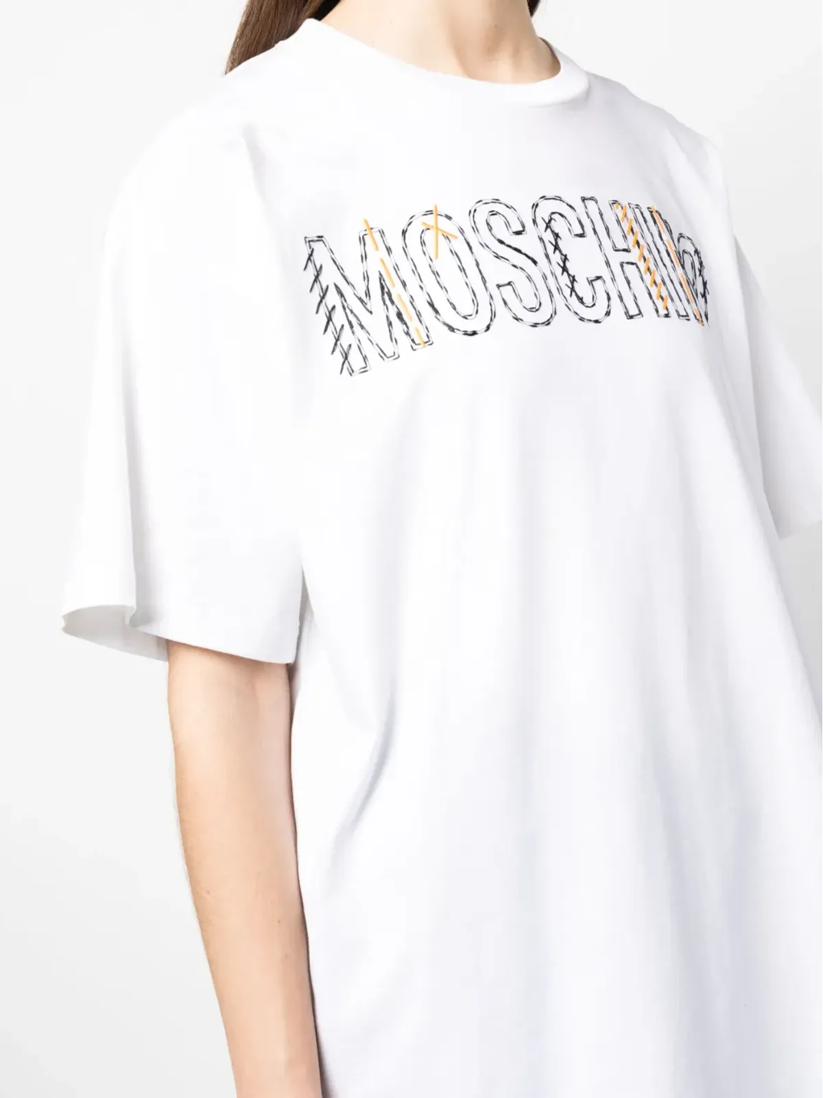 Moschino embroidered-logo round-neck T-shirt - White - 画像5