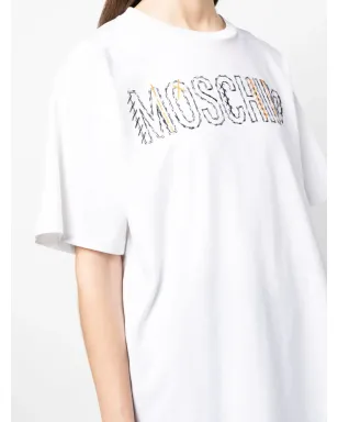 Moschino embroidered-logo round-neck T-shirt - White - サムネイル5