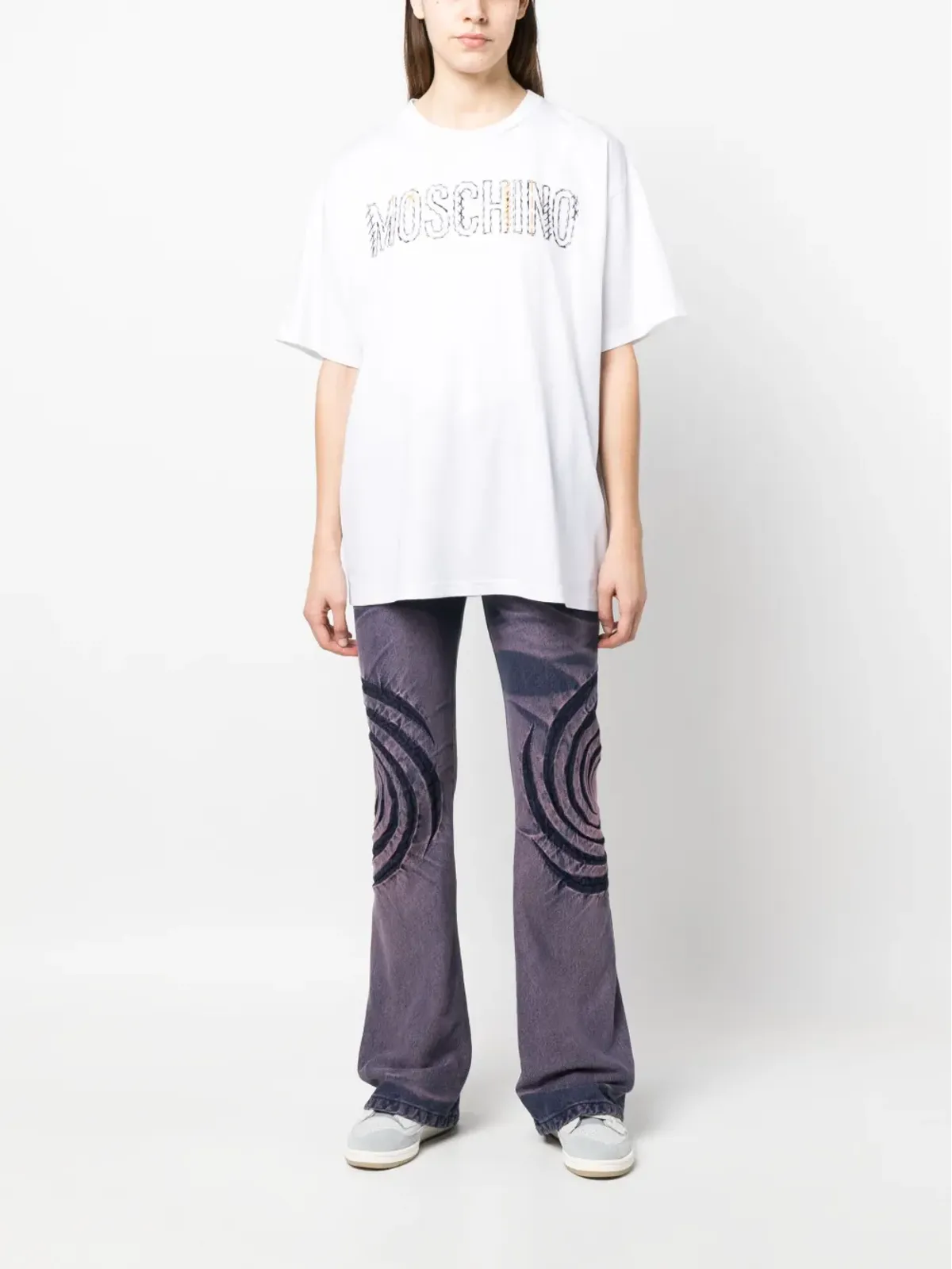 Moschino embroidered-logo round-neck T-shirt - White - 画像2