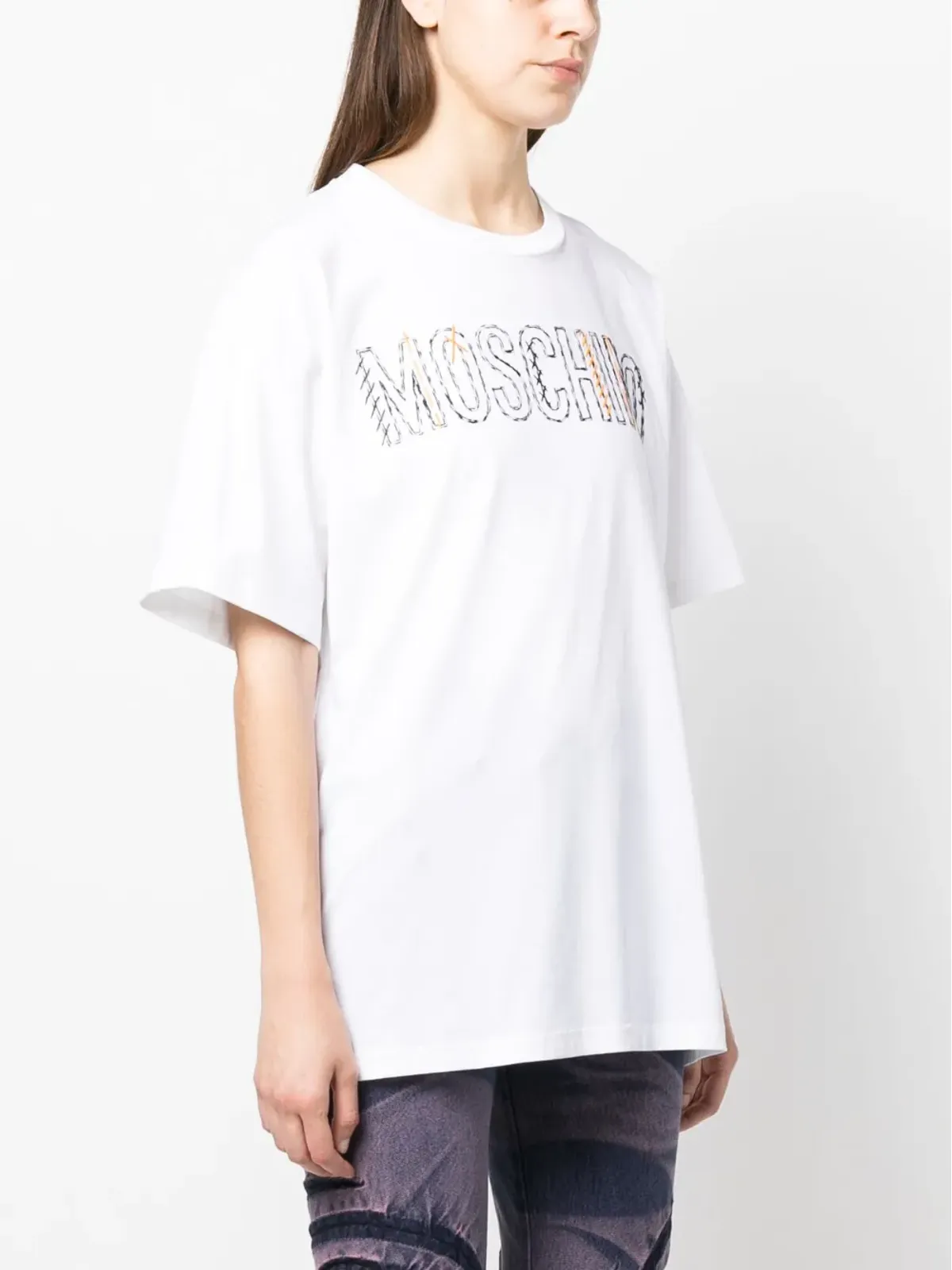 Moschino embroidered-logo round-neck T-shirt - White - 画像3