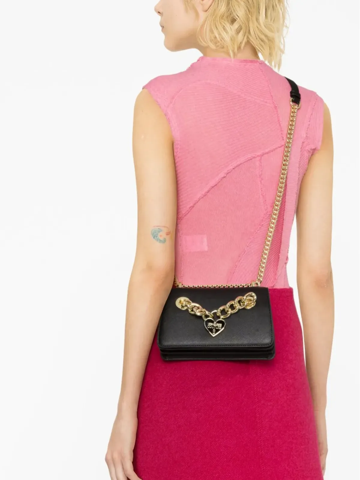 Versace Jeans Couture ロゴチャームチェーン装飾クロスボディバッグ ブラック - 画像3