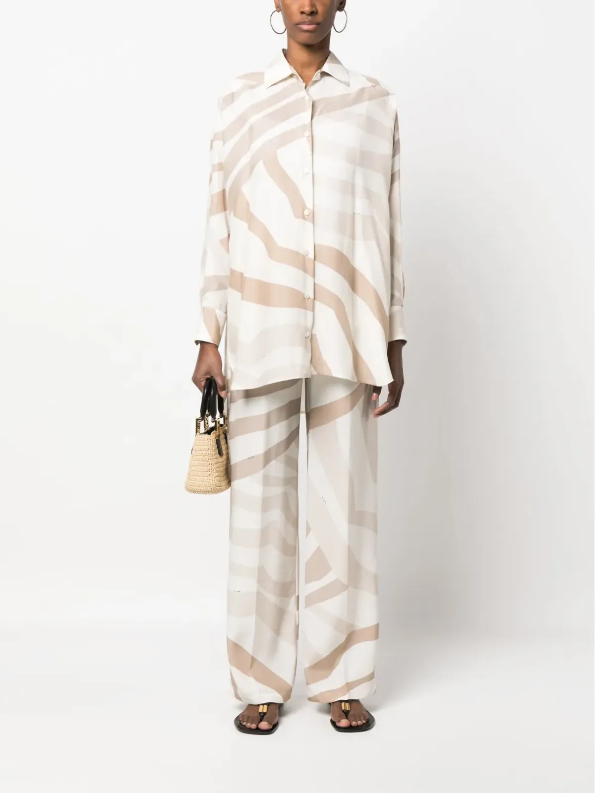 Kiton アブストラクトプリント ドローコード付き シルクパンツ - Neutrals - 画像2