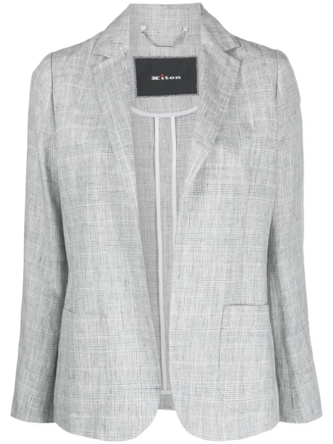 Kiton Kiton チェック柄オープンフロントリネンブレザーの商品画像