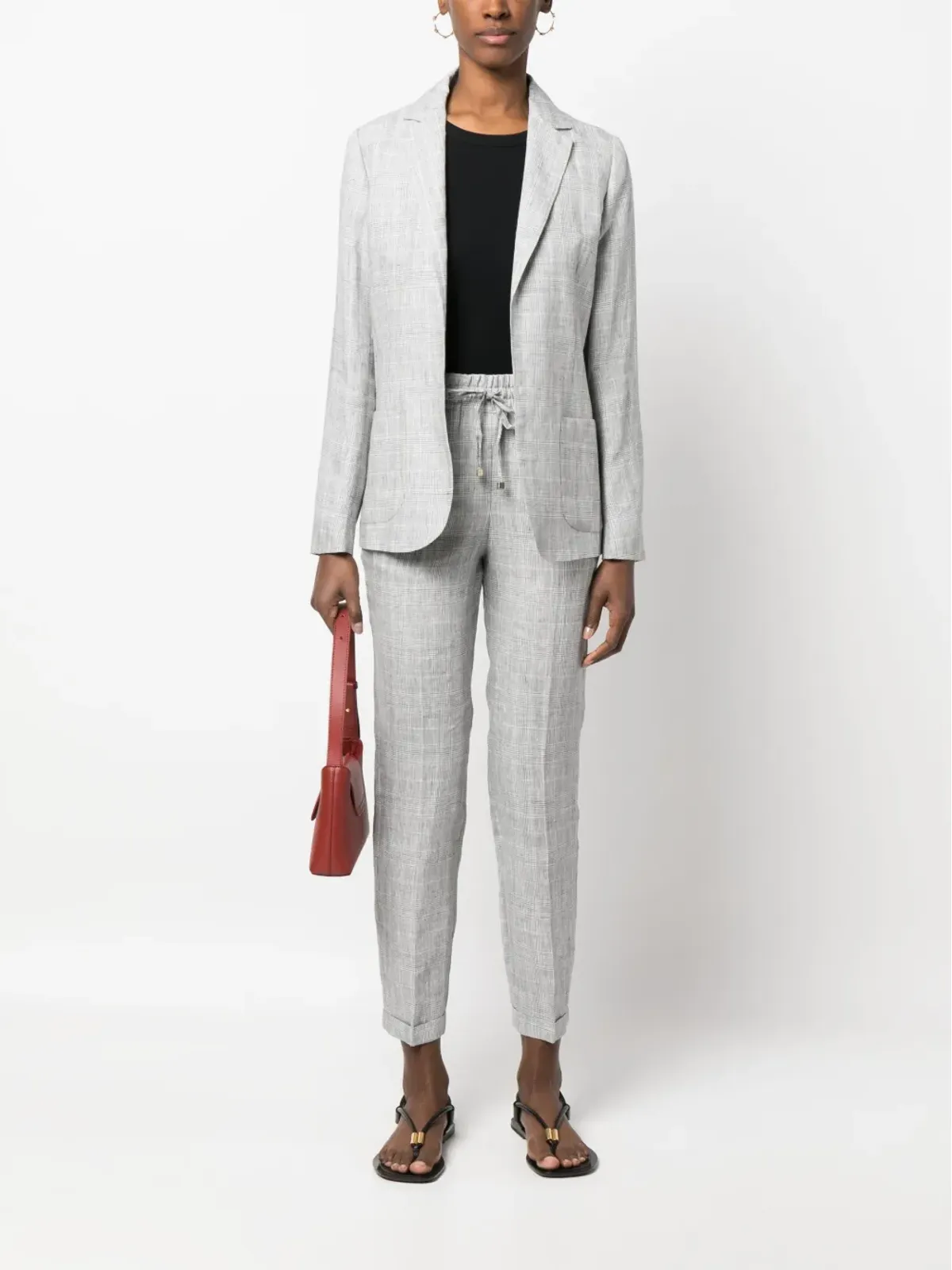 Kiton チェック柄オープンフロントリネンブレザー - 画像2
