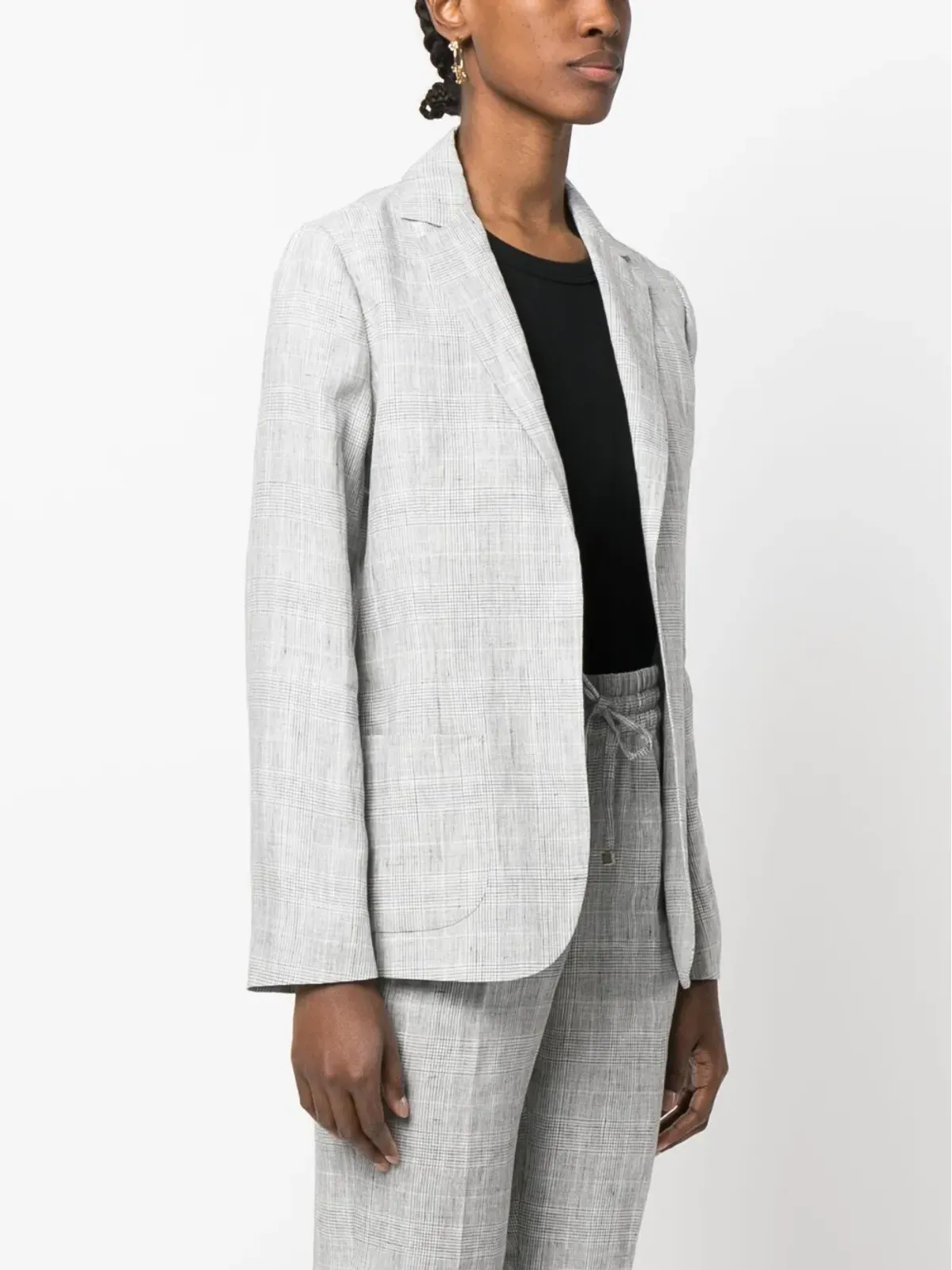 Kiton チェック柄オープンフロントリネンブレザー - 画像3