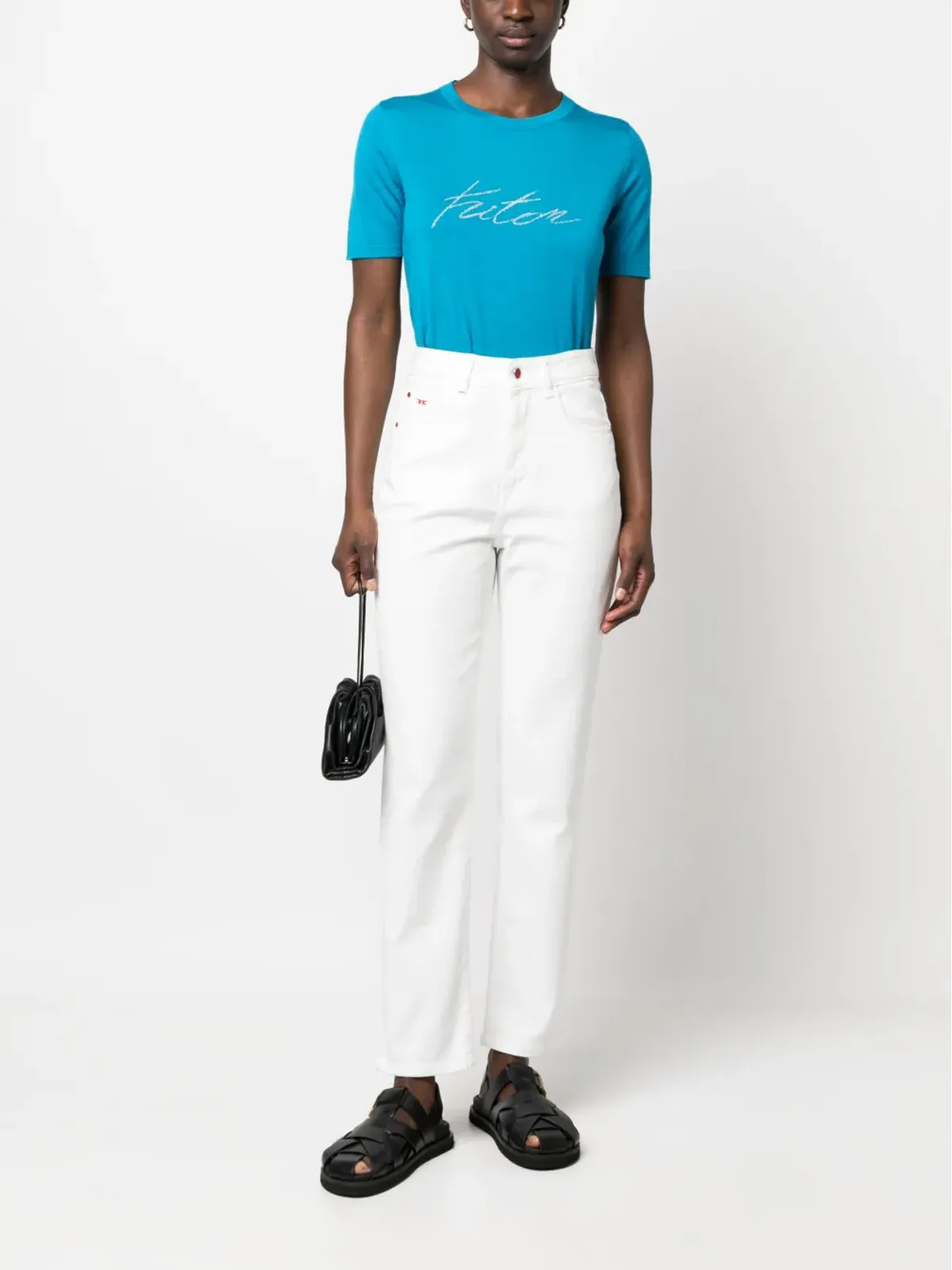 Kiton ジャカードロゴ ファインニット Tシャツ - 画像2