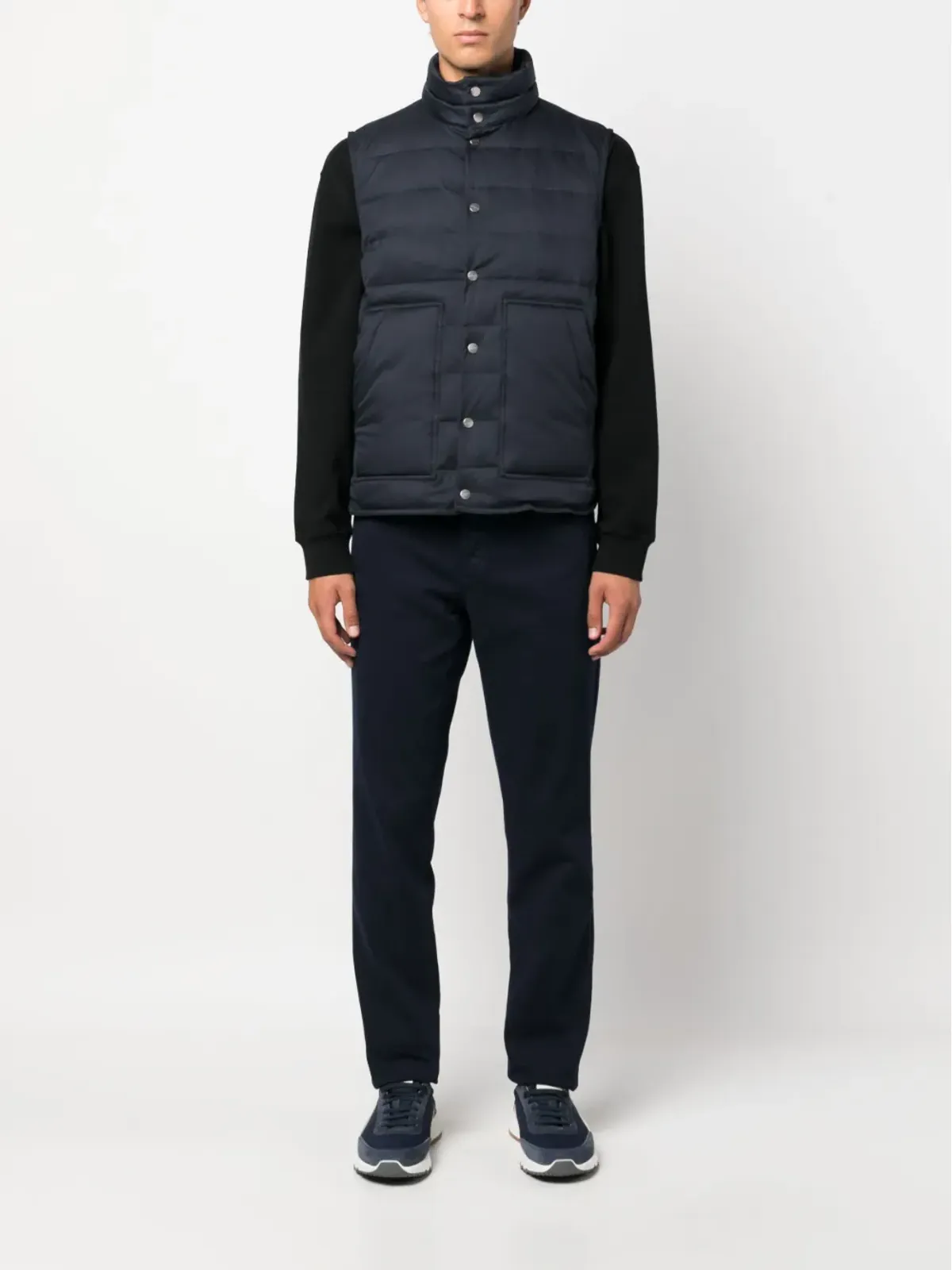 Kiton モックネック・パッド入りジレ ブルー - 画像2
