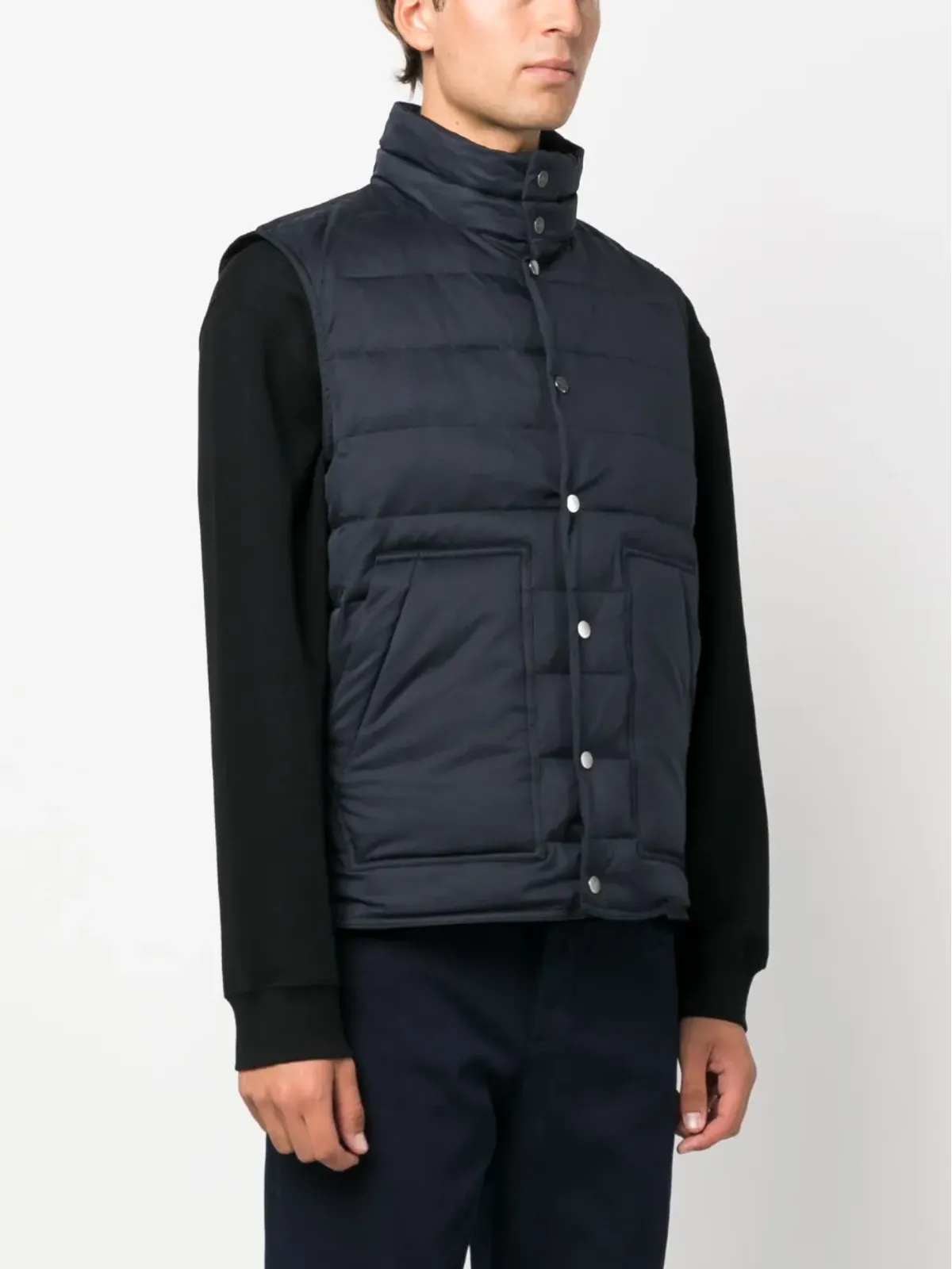 Kiton モックネック・パッド入りジレ ブルー - 画像3