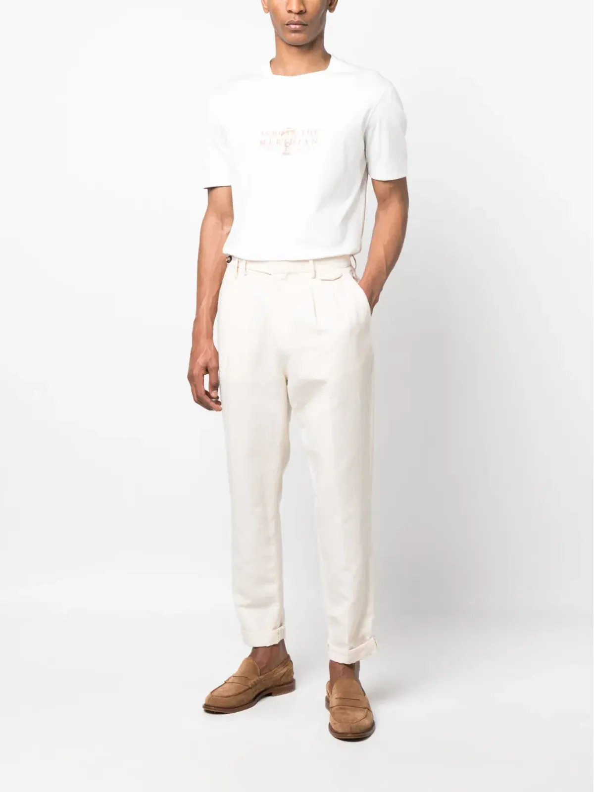 Brunello Cucinelli スローガンプリント コットンTシャツ（ホワイト） - 画像2