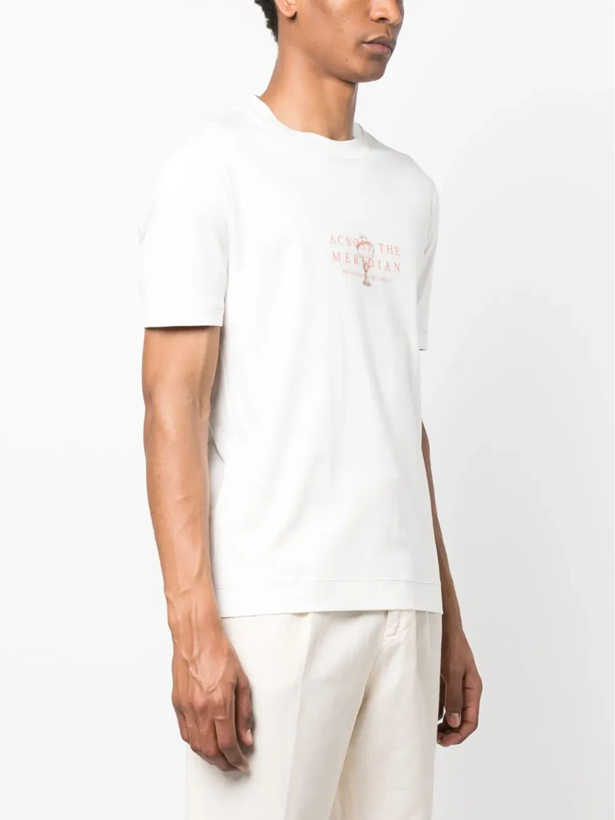 Brunello Cucinelli スローガンプリント コットンTシャツ（ホワイト） - 画像3