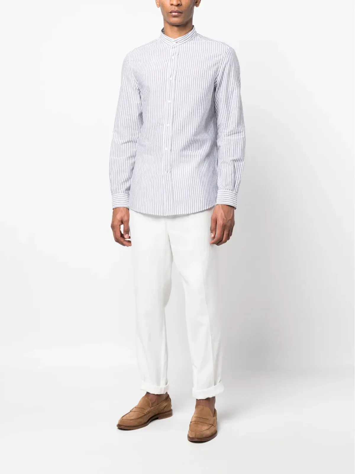 Brunello Cucinelli 長袖ストライプボタンシャツ - 画像2