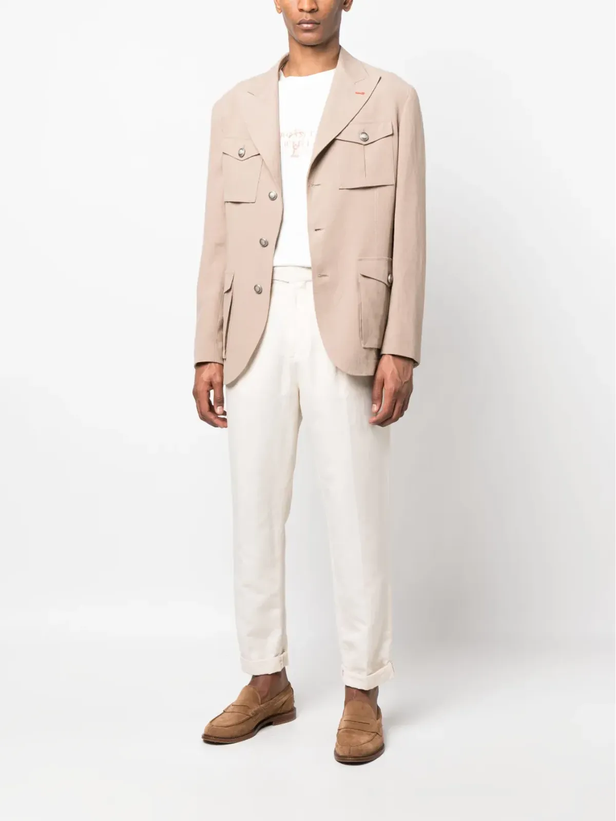 Brunello Cucinelli プリーツ付きコットン テーパードパンツ - Neutrals - 画像2