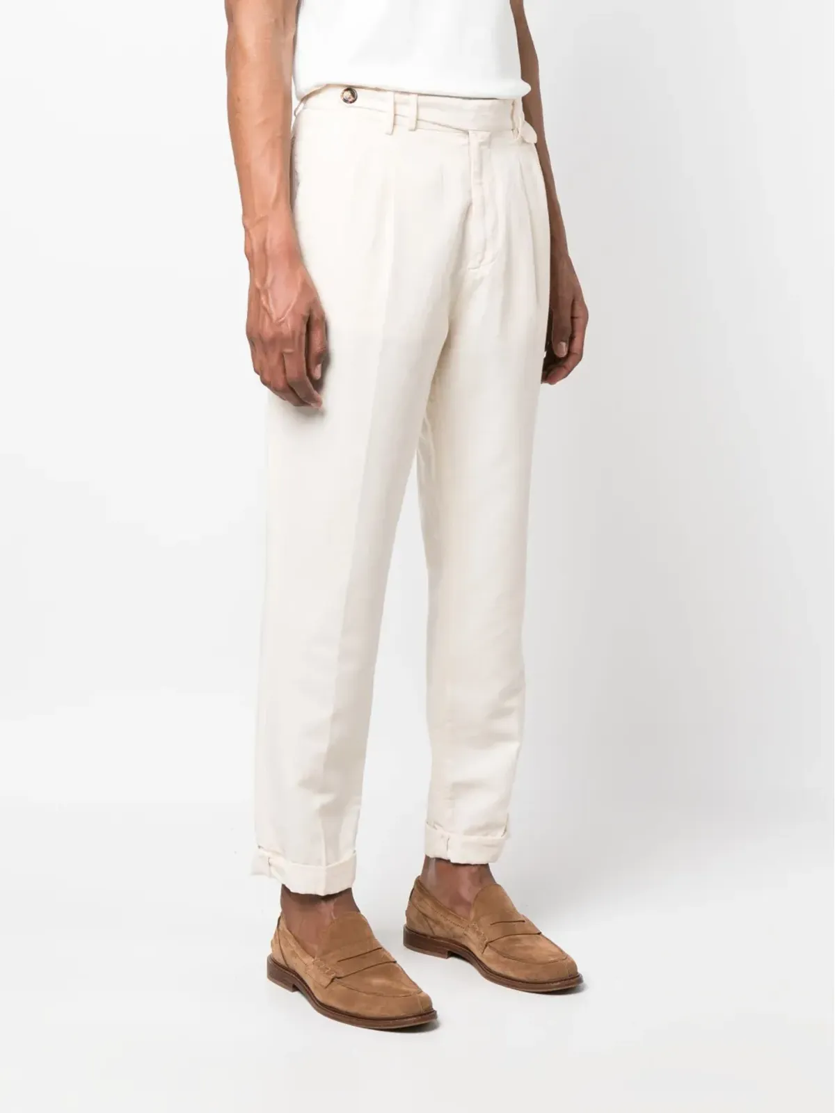 Brunello Cucinelli プリーツ付きコットン テーパードパンツ - Neutrals - 画像3