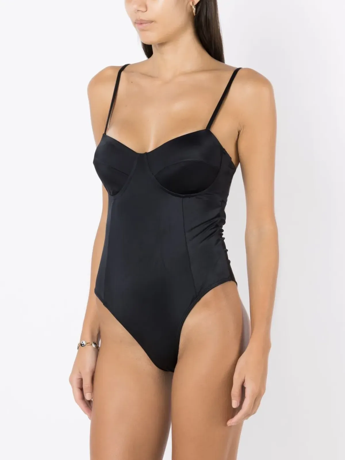 Brigitte スパゲッティストラップ ハイカット水着 ブラック - 画像3