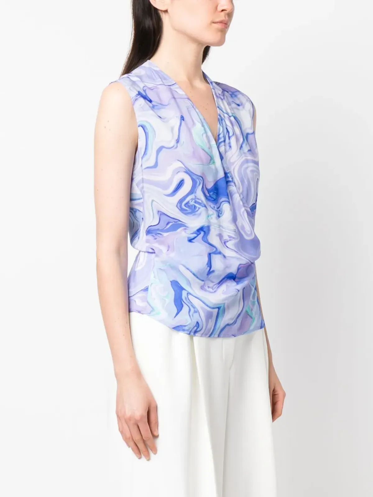 BCBG Max Azria マーブル柄ノースリーブブラウス - ブルー - 画像3