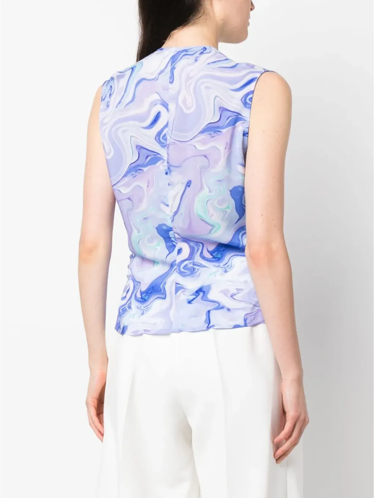 BCBG Max Azria マーブル柄ノースリーブブラウス - ブルー - 画像4