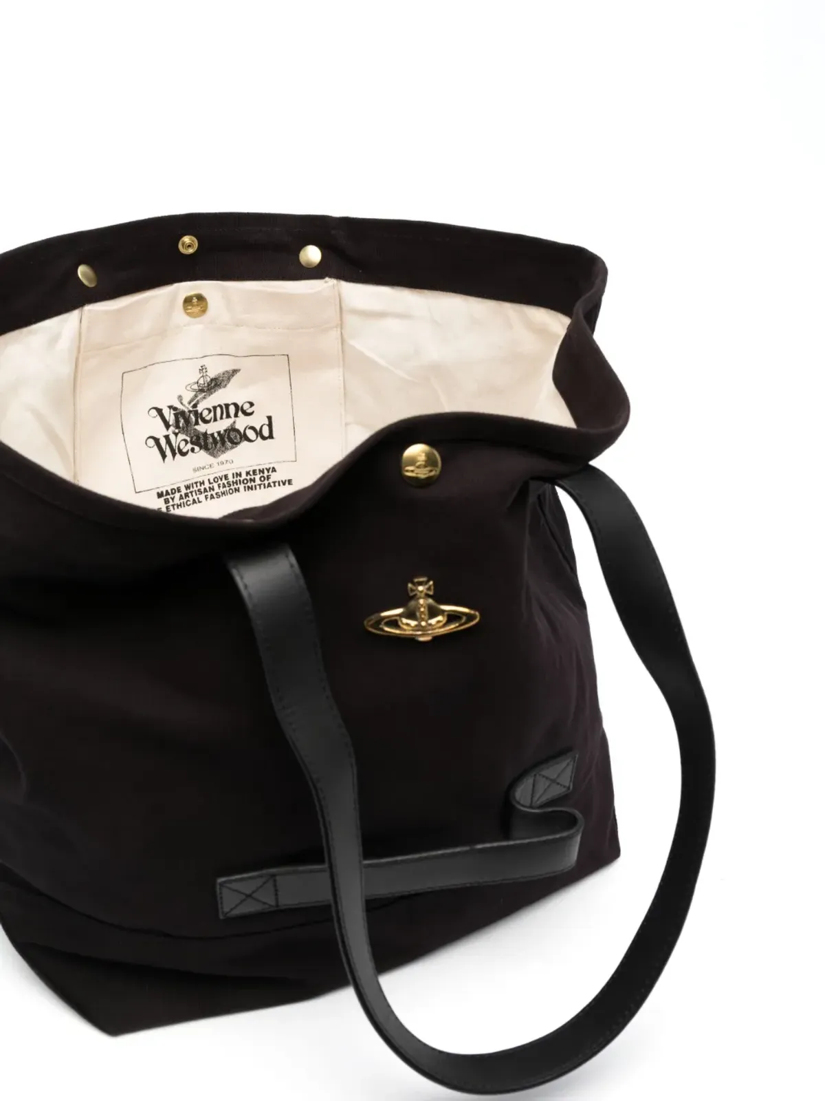 Vivienne Westwood オーブ・プレート キャンバス トートバッグ ブラック - 画像5