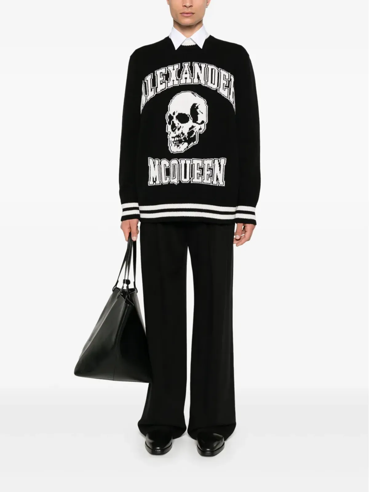 Alexander McQueen インターシャロゴセーター ブラック - 画像2