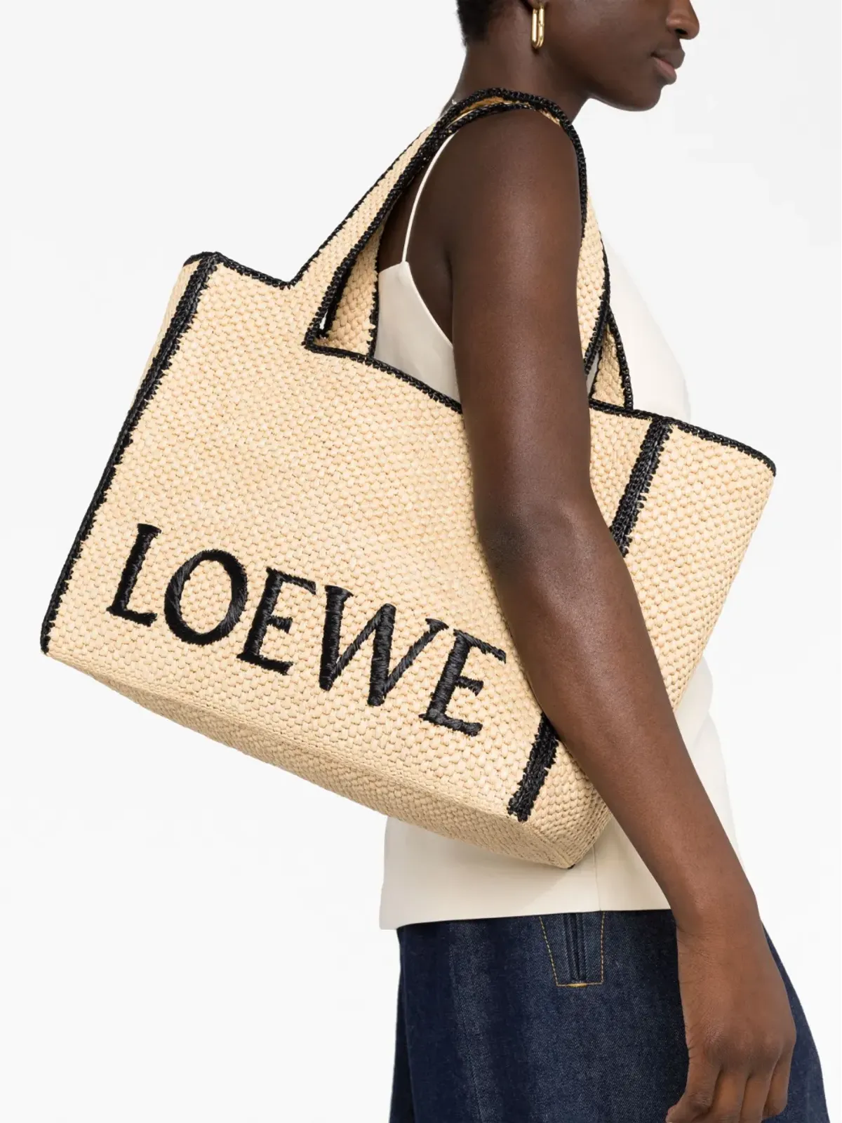 LOEWE ロゴ入りラフィア トートバッグ - 画像3