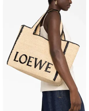 LOEWE ロゴ入りラフィア トートバッグ - サムネイル3