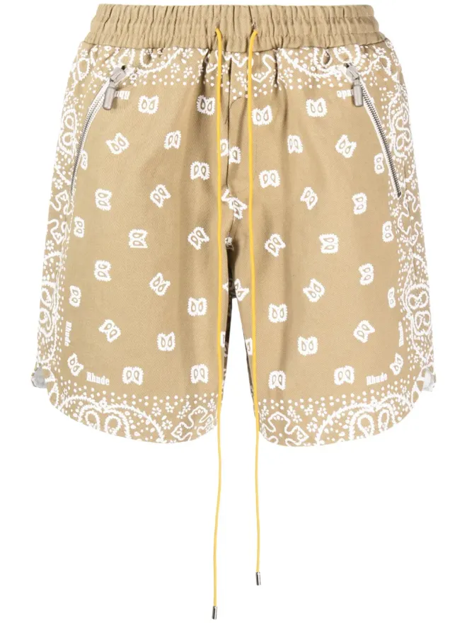 Rhude RHUDE bandana-print cotton shorts - Brownの商品画像