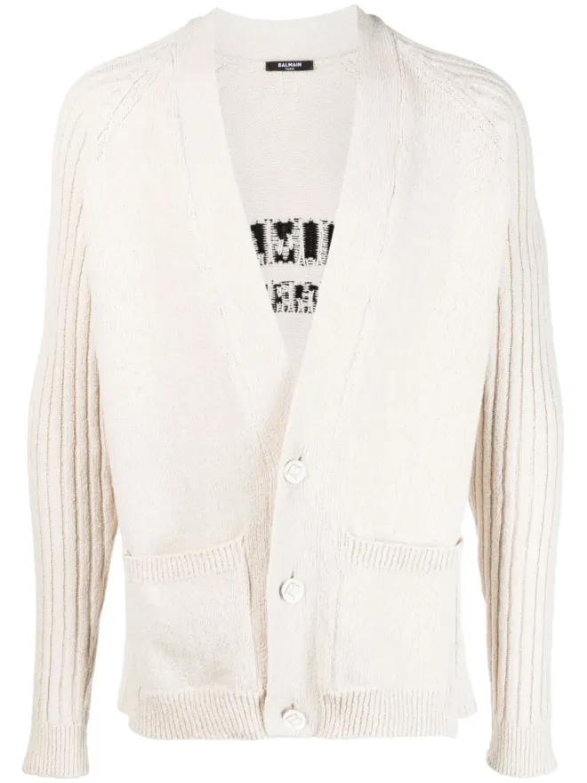 BALMAIN Balmain インターシャロゴ ボタンアップ カーディガンの商品画像