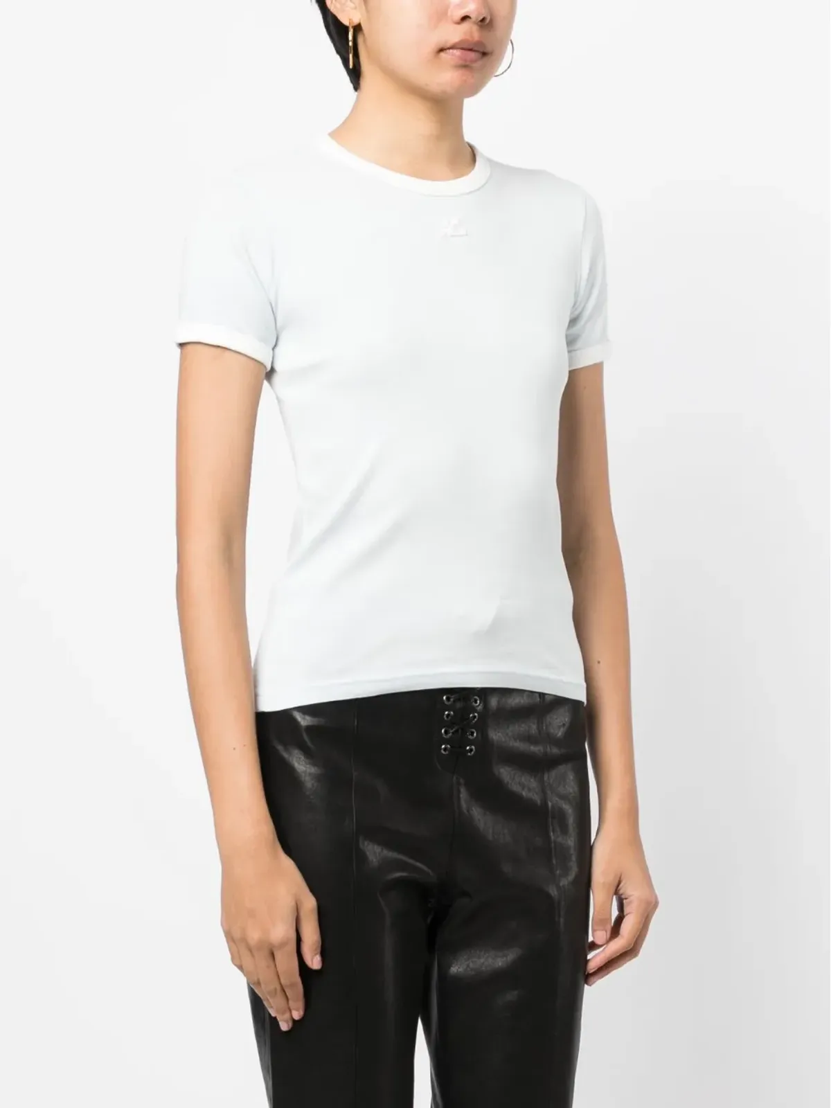 Courrèges embroidered-logo cotton T-Shirt - Blue - 画像3