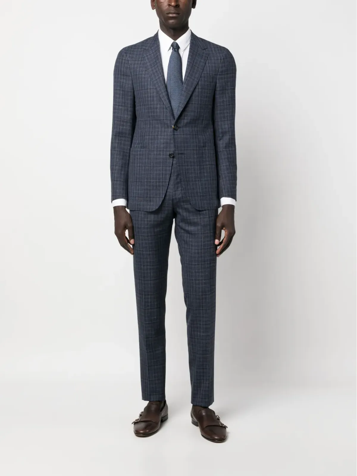 Canali チェック柄・シングルブレストスーツ（ブルー） - 画像2