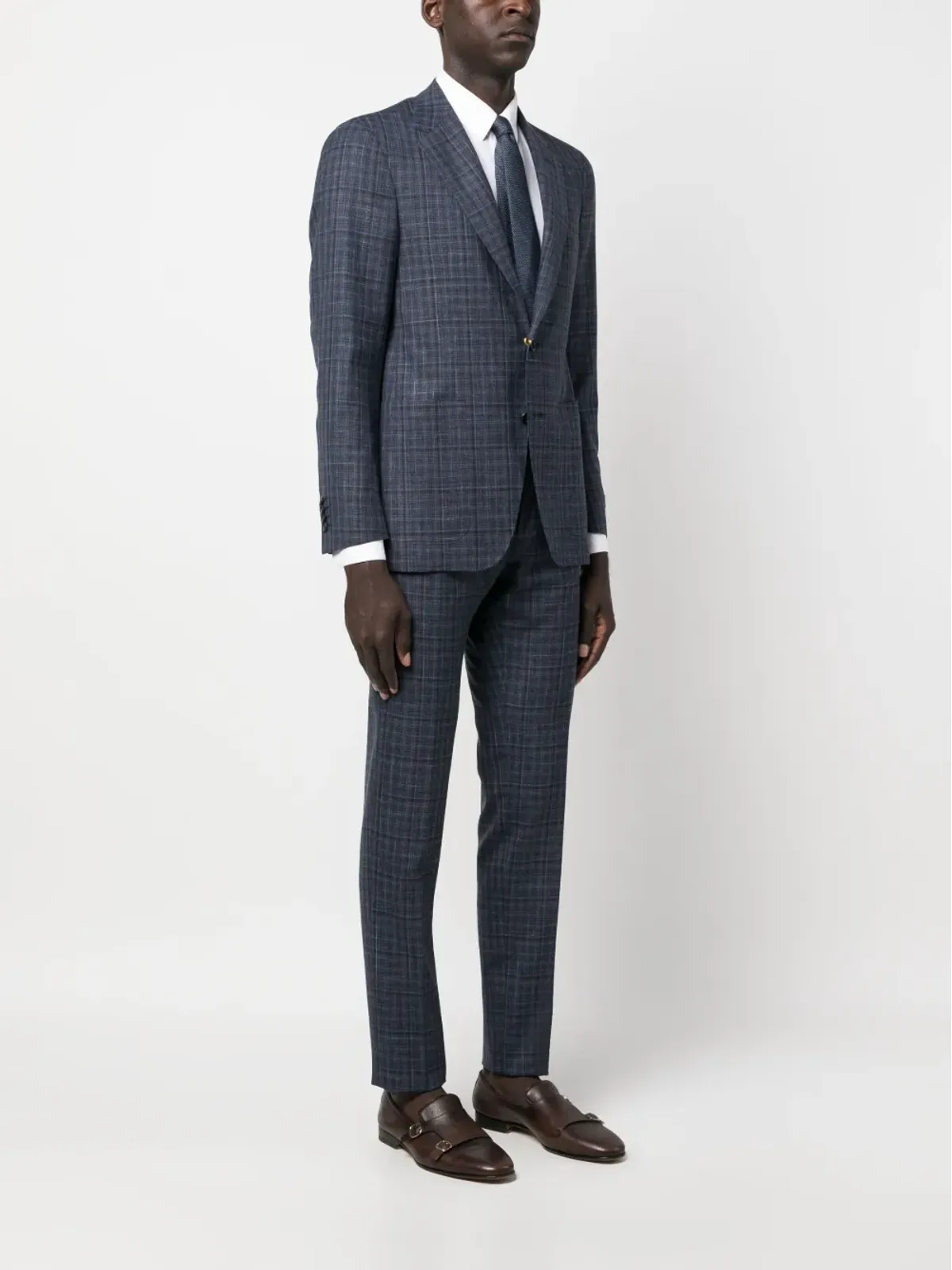 Canali チェック柄・シングルブレストスーツ（ブルー） - 画像3