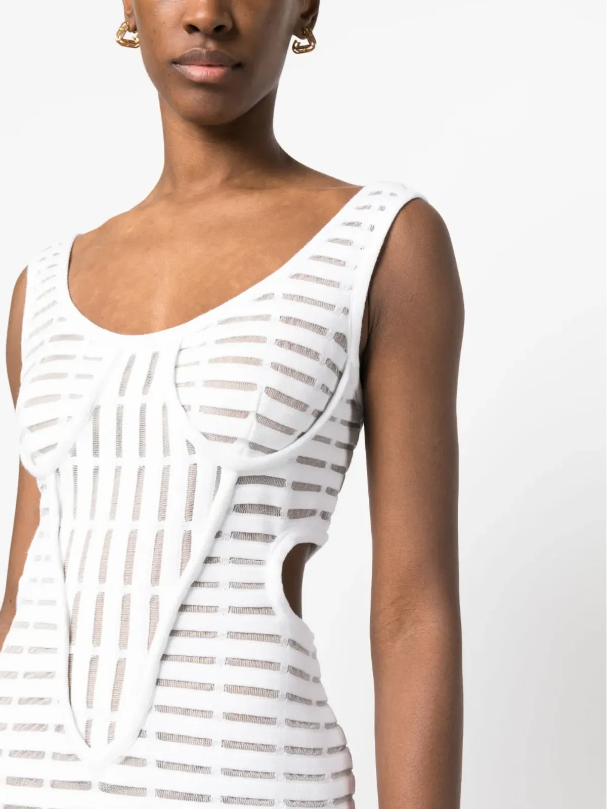 Genny cut-out corded midi dress - White - 画像5