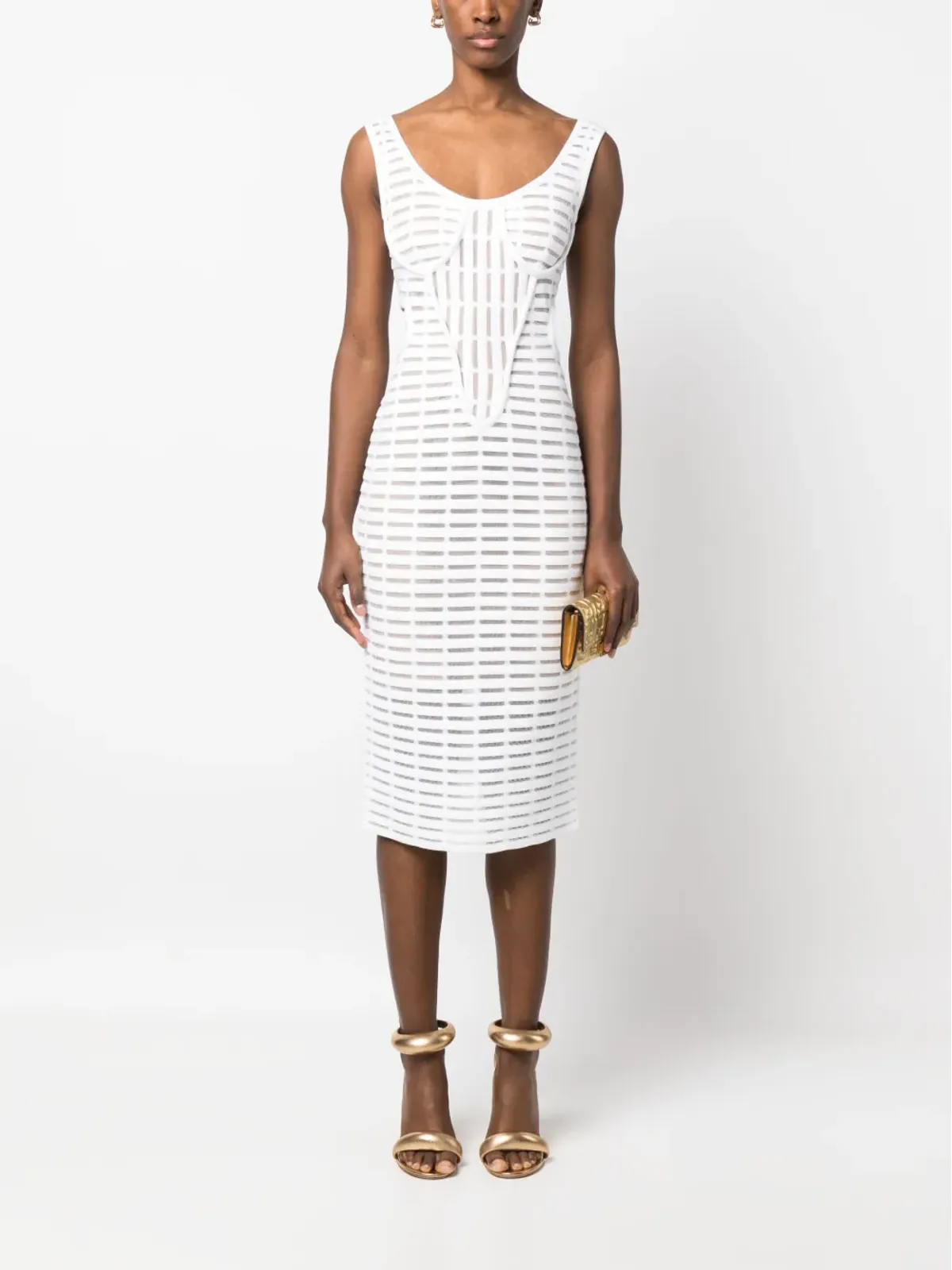 Genny cut-out corded midi dress - White - 画像2
