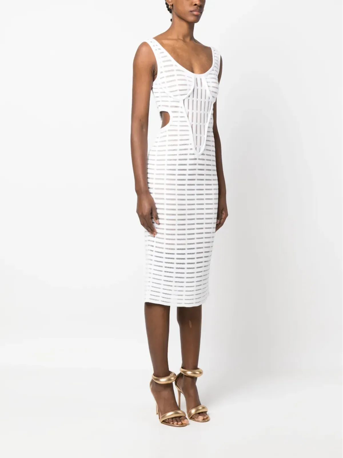 Genny cut-out corded midi dress - White - 画像3