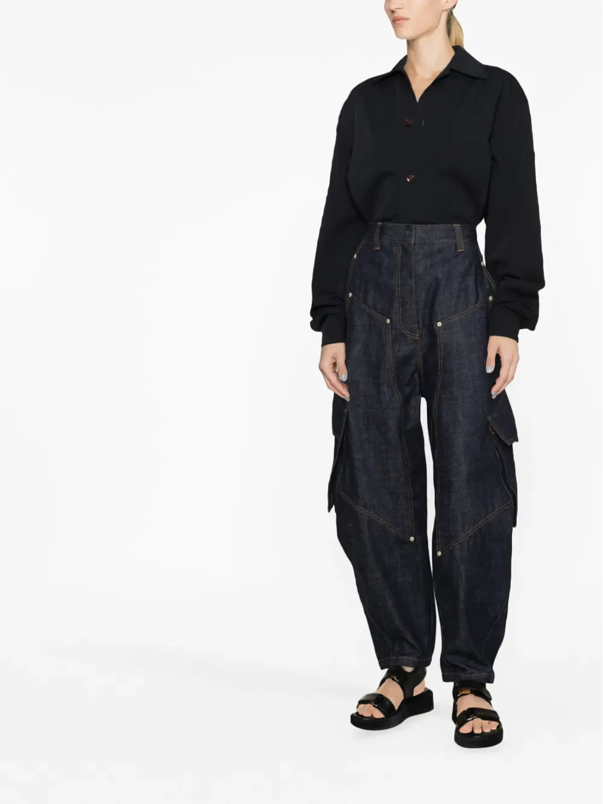 LEMAIRE balloon-sleeve wool shirt - Black - 画像2