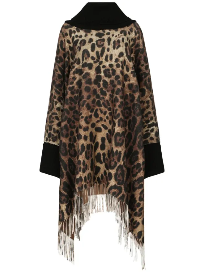 Dolce & Gabbana Dolce & Gabbana レオパード柄フリンジポンチョの商品画像